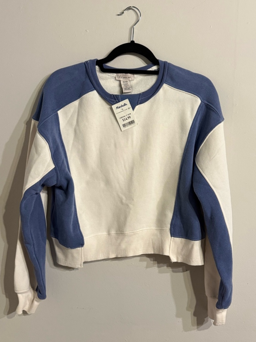 Blue and White Colorblock Crewneck Sweatshirt